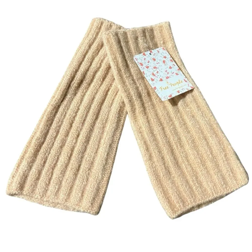 Free People Beige Ribbed Knit Fingerless Arm Warmers Womens OS‎